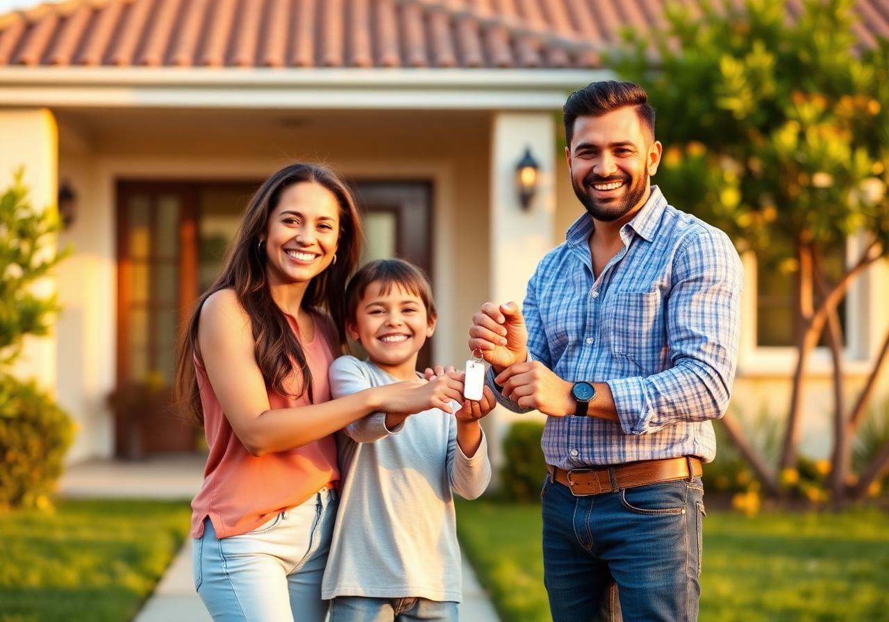 Familia recibiendo las llaves de su nueva casa